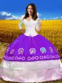 Stunning Purple Ball Gowns Taffeta Off The Shoulder 3 4 Length Sleeve Embroidery Floor Length Lace Up Sweet 16 Quinceanera Dress