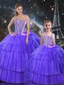 Eye-catching Floor Length Purple Quinceanera Dress Sweetheart Sleeveless Lace Up