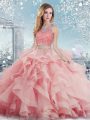 Graceful Baby Pink Quinceanera Dresses Military Ball and Sweet 16 and Quinceanera with Beading and Ruffles Scoop Sleeveless Clasp Handle
