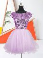 Glorious Lilac Sleeveless Sequins Mini Length Evening Dress