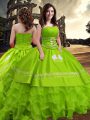 Dramatic Sleeveless Floor Length Embroidery and Ruffled Layers Zipper Vestidos de Quinceanera