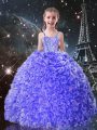 Cheap Blue Sleeveless Beading and Ruffles Floor Length Pageant Dress for Teens
