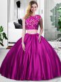 Elegant Fuchsia Scoop Neckline Lace and Ruching 15th Birthday Dress Sleeveless Zipper