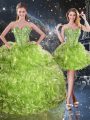 Fitting Olive Green Sleeveless Organza Lace Up Quince Ball Gowns for Military Ball and Sweet 16 and Quinceanera