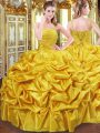 Custom Fit Floor Length Gold Sweet 16 Dresses Spaghetti Straps Sleeveless Lace Up