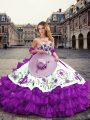 Eggplant Purple Sleeveless Embroidery and Ruffled Layers Floor Length Quince Ball Gowns