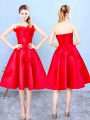 Red Sleeveless Appliques and Ruffles Knee Length Quinceanera Court of Honor Dress