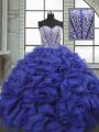 New Arrival Blue Sweetheart Lace Up Beading and Ruffles Sweet 16 Quinceanera Dress Sleeveless