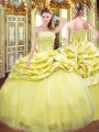 Floor Length Gold Ball Gown Prom Dress Strapless Sleeveless Lace Up