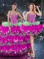 Captivating Sweetheart Sleeveless Quinceanera Gown Floor Length Beading and Ruffles and Ruffled Layers Multi-color Organza