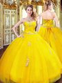 Beading and Appliques Vestidos de Quinceanera Gold Lace Up Sleeveless Floor Length