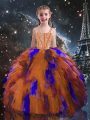 Orange Red Ball Gowns Tulle Straps Sleeveless Beading and Ruffles Floor Length Lace Up Glitz Pageant Dress