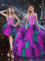 Great Multi-color Three Pieces Tulle Sweetheart Sleeveless Beading and Ruffles Floor Length Lace Up Sweet 16 Dresses