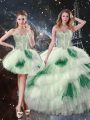 Fantastic Tulle Sweetheart Sleeveless Lace Up Beading and Ruffled Layers and Sequins Sweet 16 Dresses in Multi-color