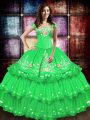 Flare Green Sleeveless Taffeta Lace Up Sweet 16 Dresses for Military Ball and Sweet 16 and Quinceanera