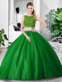 Popular Green Tulle Zipper Quinceanera Gowns Sleeveless Floor Length Lace and Ruching