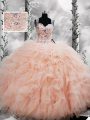 Sumptuous Floor Length Peach Sweet 16 Dresses Straps Sleeveless Lace Up