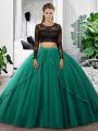 Stunning Dark Green Backless Scoop Lace and Ruching Quinceanera Dress Tulle Long Sleeves