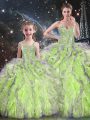 Yellow Green Lace Up Sweetheart Beading and Ruffles Sweet 16 Quinceanera Dress Organza Sleeveless