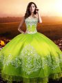 Noble Yellow Green Lace Up Ball Gown Prom Dress Beading and Appliques Sleeveless Floor Length