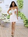 Sleeveless Elastic Woven Satin Mini Length Zipper Prom Gown in White with Appliques and Ruching