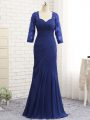 Elegant Blue Zipper Sweetheart Beading and Lace and Appliques and Ruching Mother Of The Bride Dress Chiffon 3 4 Length Sleeve
