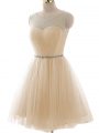 Enchanting Champagne Sleeveless Floor Length Beading and Ruching Lace Up Party Dress for Girls