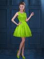 Green Tulle Zipper Bridesmaid Gown Sleeveless Knee Length Lace and Ruffled Layers