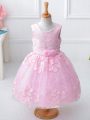Knee Length Ball Gowns Sleeveless Baby Pink Little Girls Pageant Dress Wholesale Zipper