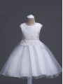 White Zipper Kids Formal Wear Lace Sleeveless Knee Length