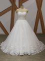 Organza Sleeveless Wedding Gowns Brush Train and Lace and Appliques