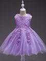 Lavender Scoop Neckline Appliques Pageant Gowns For Girls Sleeveless Zipper