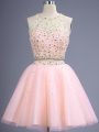 Fine Peach Scoop Lace Up Beading Bridesmaid Dress Sleeveless