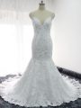 High Class White Wedding Gowns Lace Cap Sleeves Beading and Lace and Appliques
