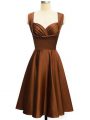 Lovely Knee Length Empire Sleeveless Chocolate Bridesmaid Gown Lace Up
