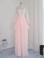 Floor Length Zipper Prom Dresses Baby Pink for Prom and Party and Military Ball with Beading