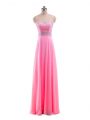 Dynamic Rose Pink Strapless Neckline Beading Homecoming Gowns Sleeveless Zipper
