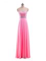 Dynamic Rose Pink Strapless Neckline Beading Homecoming Gowns Sleeveless Zipper