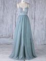 Extravagant Floor Length Grey Wedding Party Dress Spaghetti Straps Sleeveless Zipper