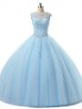 Light Blue Sleeveless Beading and Lace Floor Length Sweet 16 Quinceanera Dress