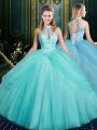 Tulle Sleeveless Floor Length Sweet 16 Dress and Beading and Pick Ups