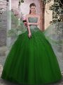 Classical Green Ball Gowns Tulle Strapless Sleeveless Beading Floor Length Lace Up Vestidos de Quinceanera