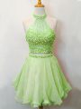 Exquisite Halter Top Sleeveless Organza Damas Dress Beading Lace Up