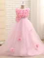 Zipper Little Girls Pageant Dress Wholesale Baby Pink for Wedding Party with Hand Made Flower Brush Train