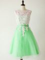 Knee Length Lace Up Bridesmaid Dresses Apple Green for Prom and Party and Wedding Party with Lace
