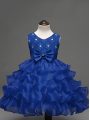 Royal Blue Zipper Little Girls Pageant Dress Wholesale Lace and Ruffled Layers and Bowknot Sleeveless Knee Length