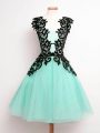 Turquoise Lace Up Court Dresses for Sweet 16 Lace Sleeveless Knee Length