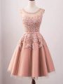 Fantastic Sleeveless Knee Length Lace Lace Up Wedding Party Dress with Pink