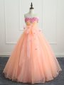 Peach Ball Gowns Sweetheart Sleeveless Organza Floor Length Lace Up Beading and Appliques and Bowknot 15 Quinceanera Dress