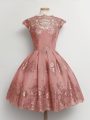 Pink Wedding Guest Dresses Prom and Party and Wedding Party with Lace Scalloped Cap Sleeves Lace Up